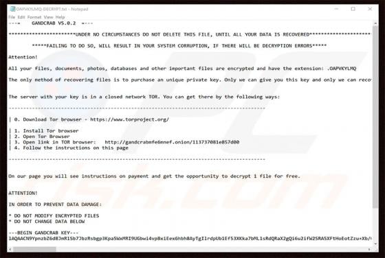 GandCrab 5.0.2 Ransomware