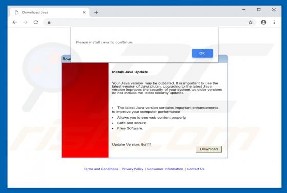 Install Java To Continue POP-UP Scam