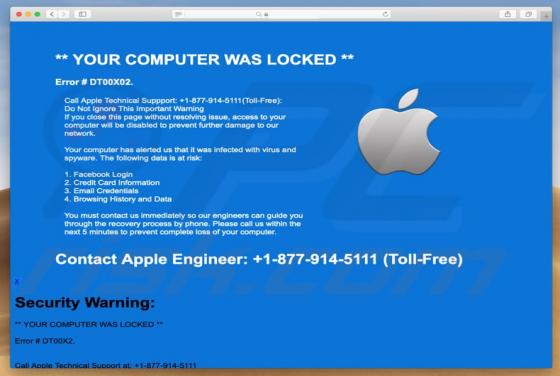 Your Computer Was Locked POP-UP Scam (Mac)