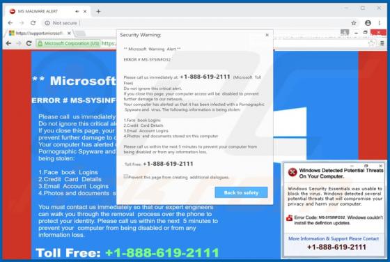 MS MALWARE ALERT POP-UP Scam