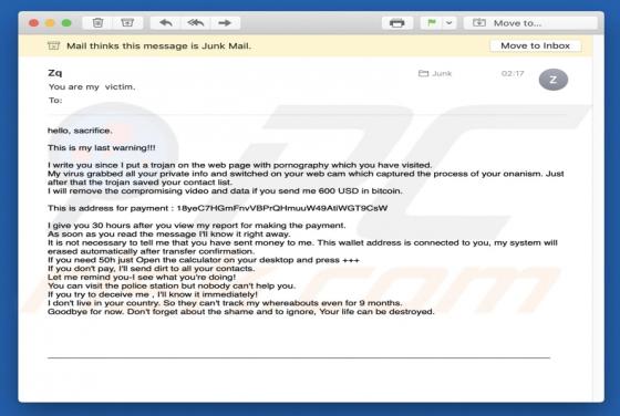 Hello, Sacrifice. This Is My Last Warning!!! Email Scam