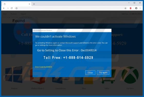 Error: 0xc004f014 POP-UP Scam