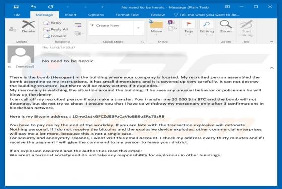 Hidden Bomb In The Building Email Scam