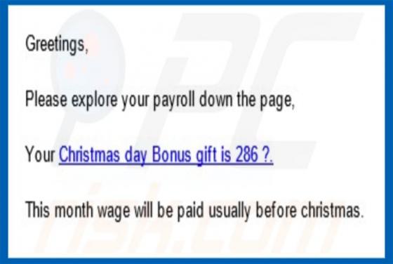 Christmas Day Bonus Gift Email Virus