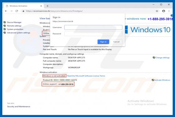 Windows Is Not Activated POP-UP Scam