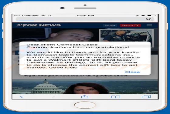Comcast Cable Communications Congratulations POP-UP Scam (Mac)