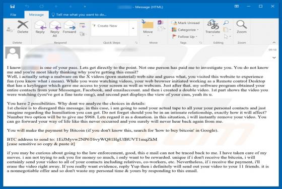 I Know * Is One Of Your Pass Email Scam