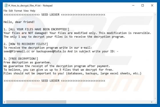 SEED LOCKER Ransomware