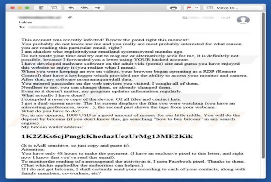 This Account Was Recently Infected Email Scam