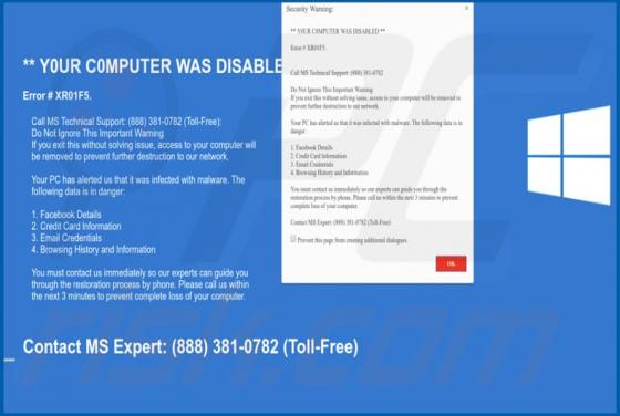 Error XR01F5 POP-UP Scam