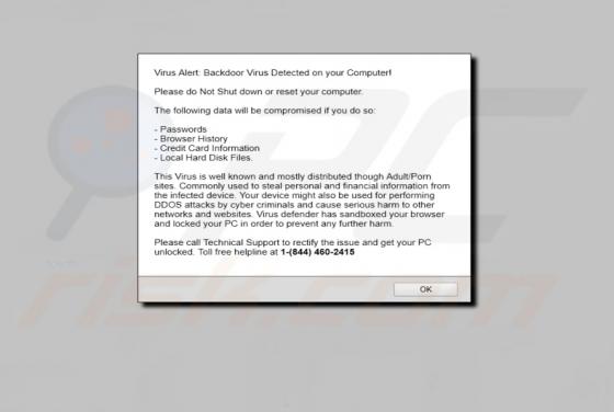 Backdoor Virus Detected POP-UP Scam