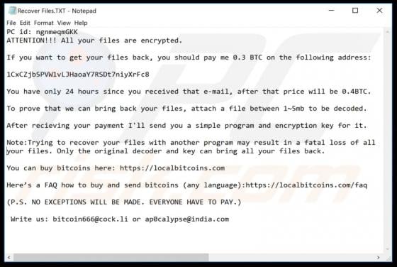 bitcoin666 Ransomware