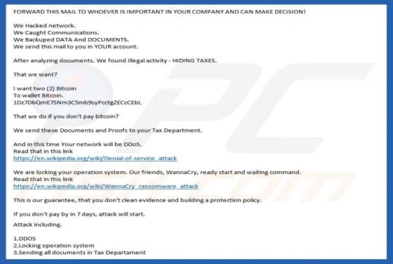 Hiding Taxes Email Scam