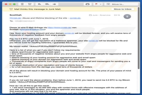 Hosting And Domain Will Be Blocked Email Scam