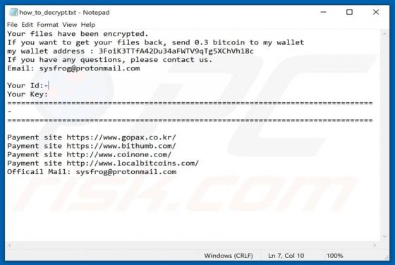 Sysfrog Ransomware