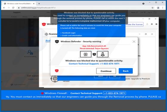 Windows Was Blocked Due To Questionable Activity POP-UP Scam