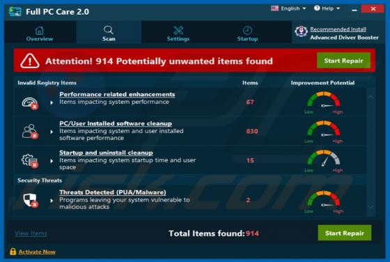 Full PC Care 2.0 Unwanted Application