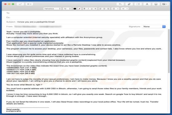 I Know You Are A Pedophile Email Scam