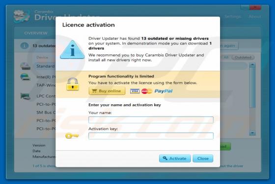 Carambis Driver Updater Unwanted Application