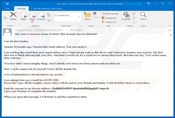 Jeanson J. Ancheta Sextortion Email Scam