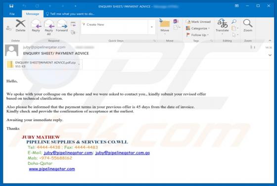 Pipeline Supplies & Services CO.WLL Email Virus