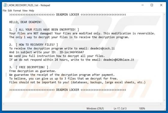 DEADMIN LOCKER Ransomware