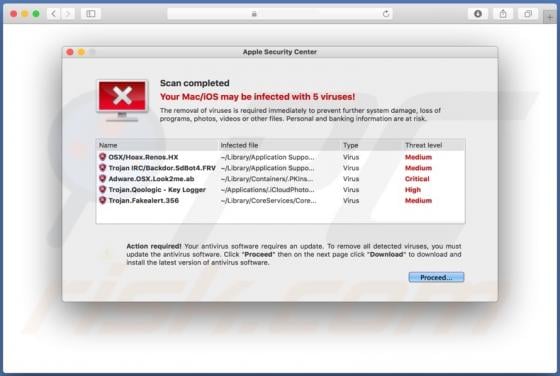 Your Mac/iOS may be infected with 5 viruses! POP-UP Scam (Mac)