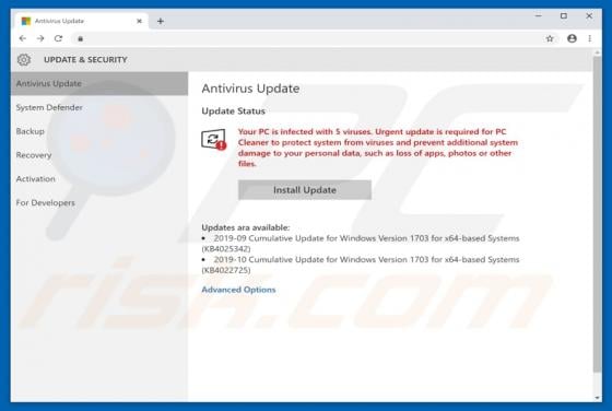 Your PC Is Infected With 5 Viruses POP-UP Scam