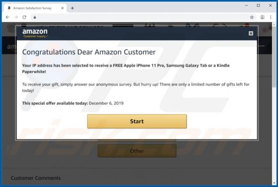 Congratulations Dear Amazon Customer POP-UP Scam