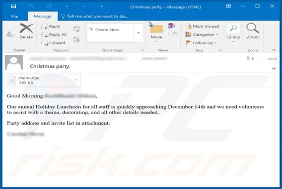 Christmas Party Email Virus