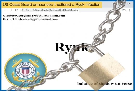US Coast Guard announces it suffered a Ryuk Infection