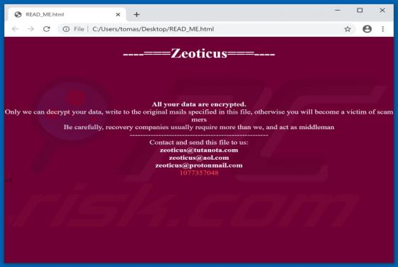 Zeoticus Ransomware