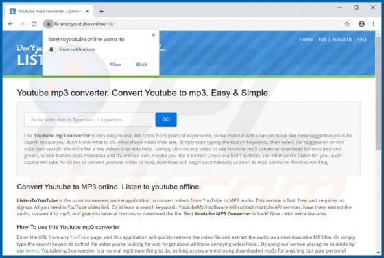 Listentoyoutube.online Suspicious Website