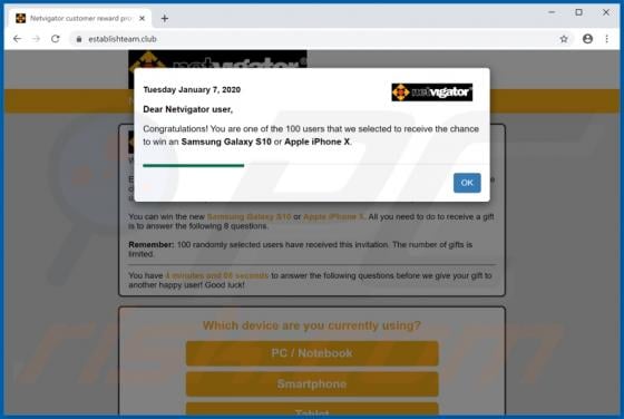 Dear [ISP name] user, Congratulations! POP-UP Scam