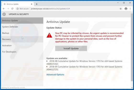 Antivirus Update Is Prepared POP-UP Scam