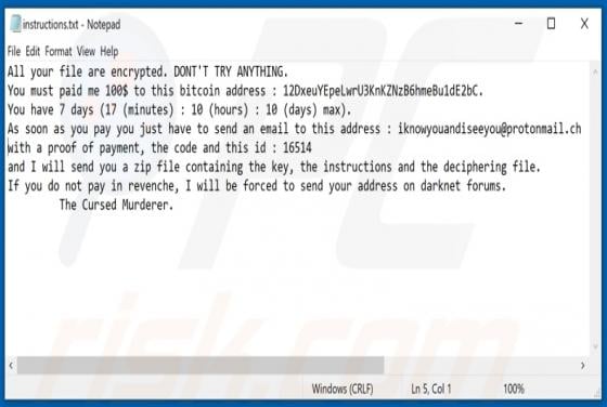 The Cursed Murderer Ransomware