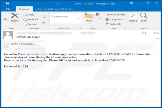 COVID-19 Relief Email Virus