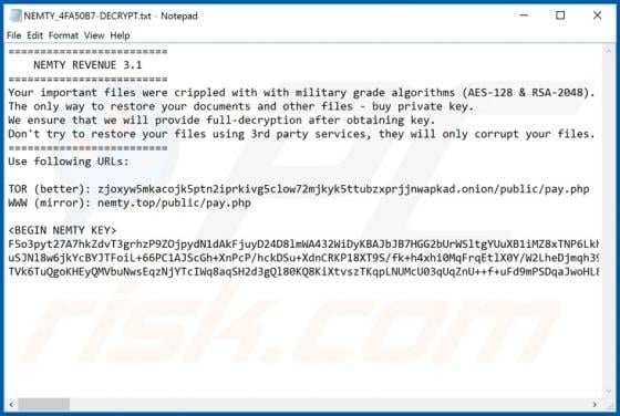 NEMTY REVENUE 3.1 Ransomware