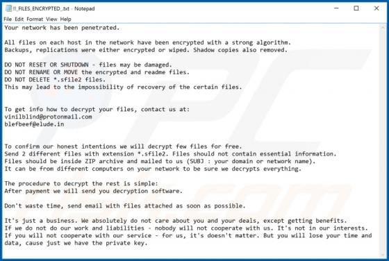 Sfile2 Ransomware