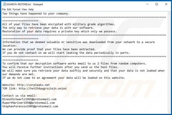 SIGARETA Ransomware