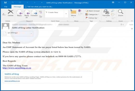 SARS eFiling Email Virus