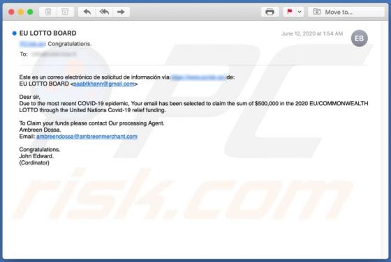 2020 EU/COMMONWEALTH LOTTO Email Scam