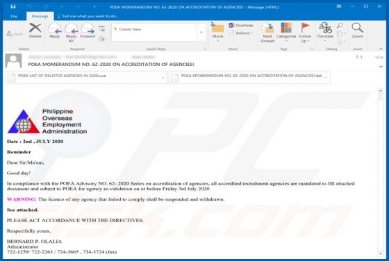 Philippine Overseas Employment Administration Email Virus