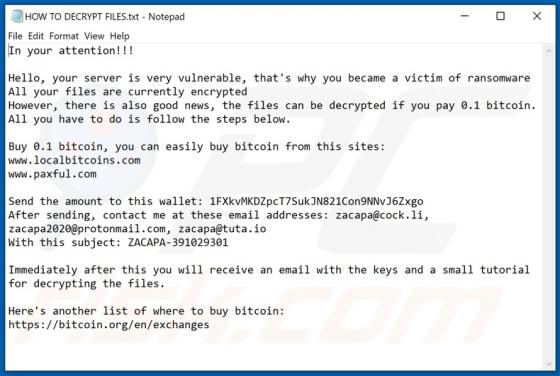 ZaCaPa Ransomware