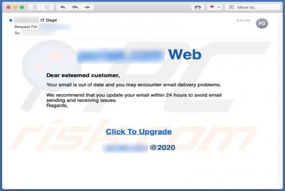 Your Email Is Out Of Date Email Scam