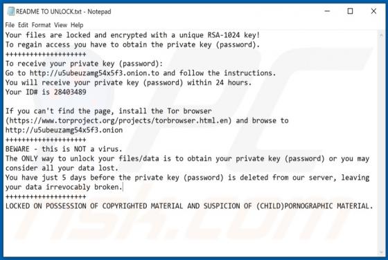 LOCKED ON POSSESSION OF COPYRIGHTED MATERIAL Ransomware