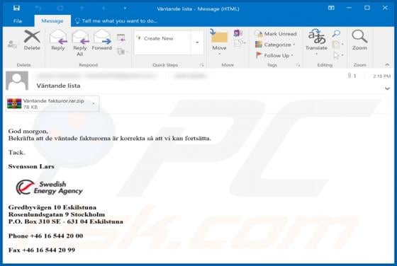 Swedish Energy Agency Email Virus