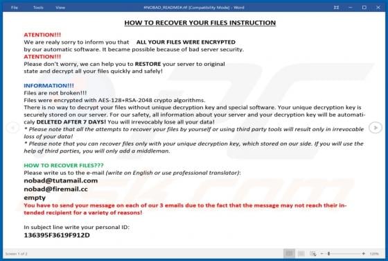 NOBAD Ransomware
