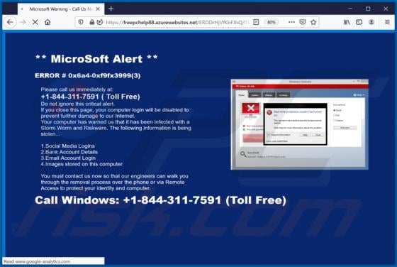 ERROR # 0x6a4-0xf9fx3999 POP-UP Scam