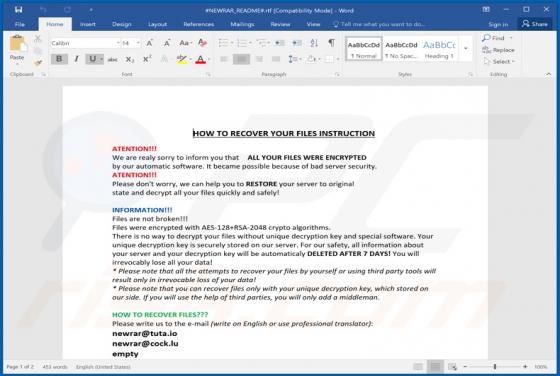 NEWRAR Ransomware